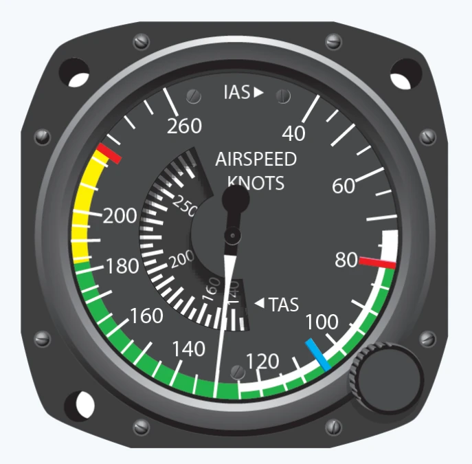Airspeed indicator markings for a multiengine airplane.