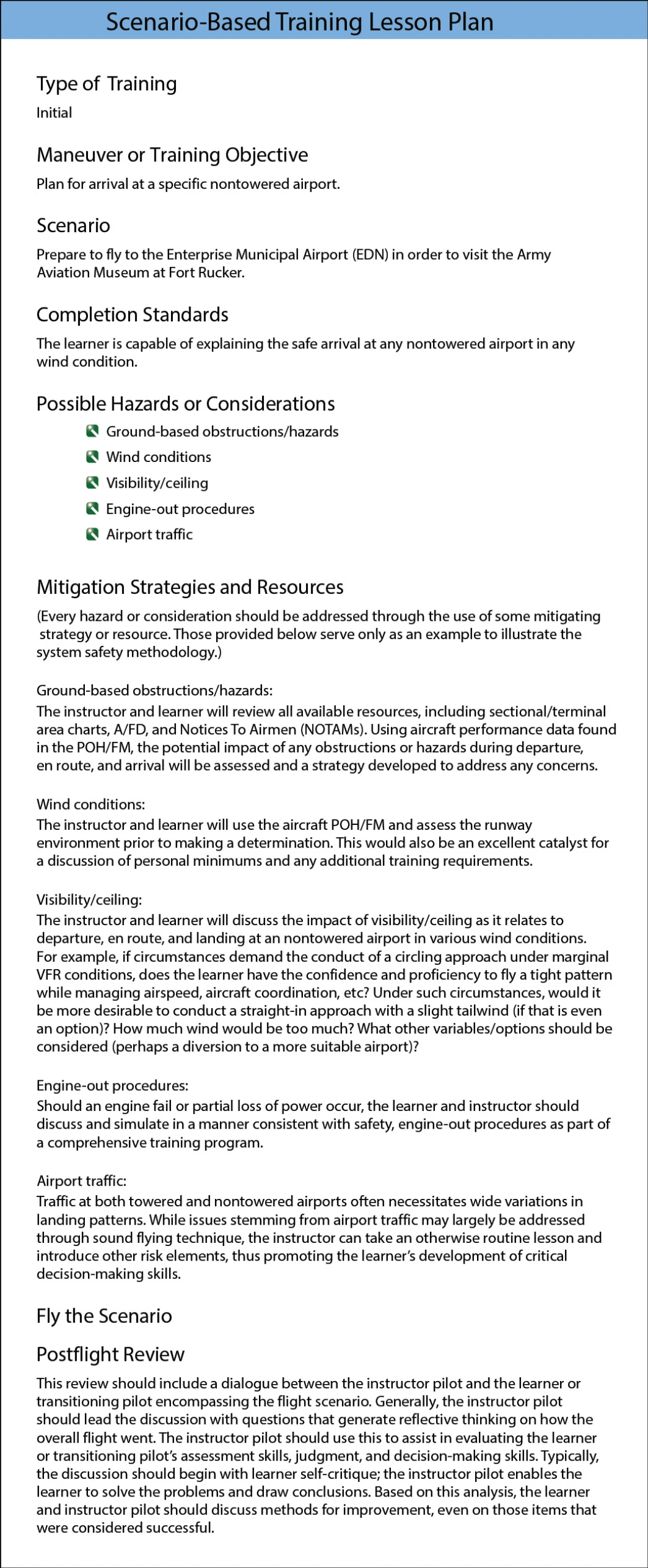 Figure 7-7. SBT lesson plan.