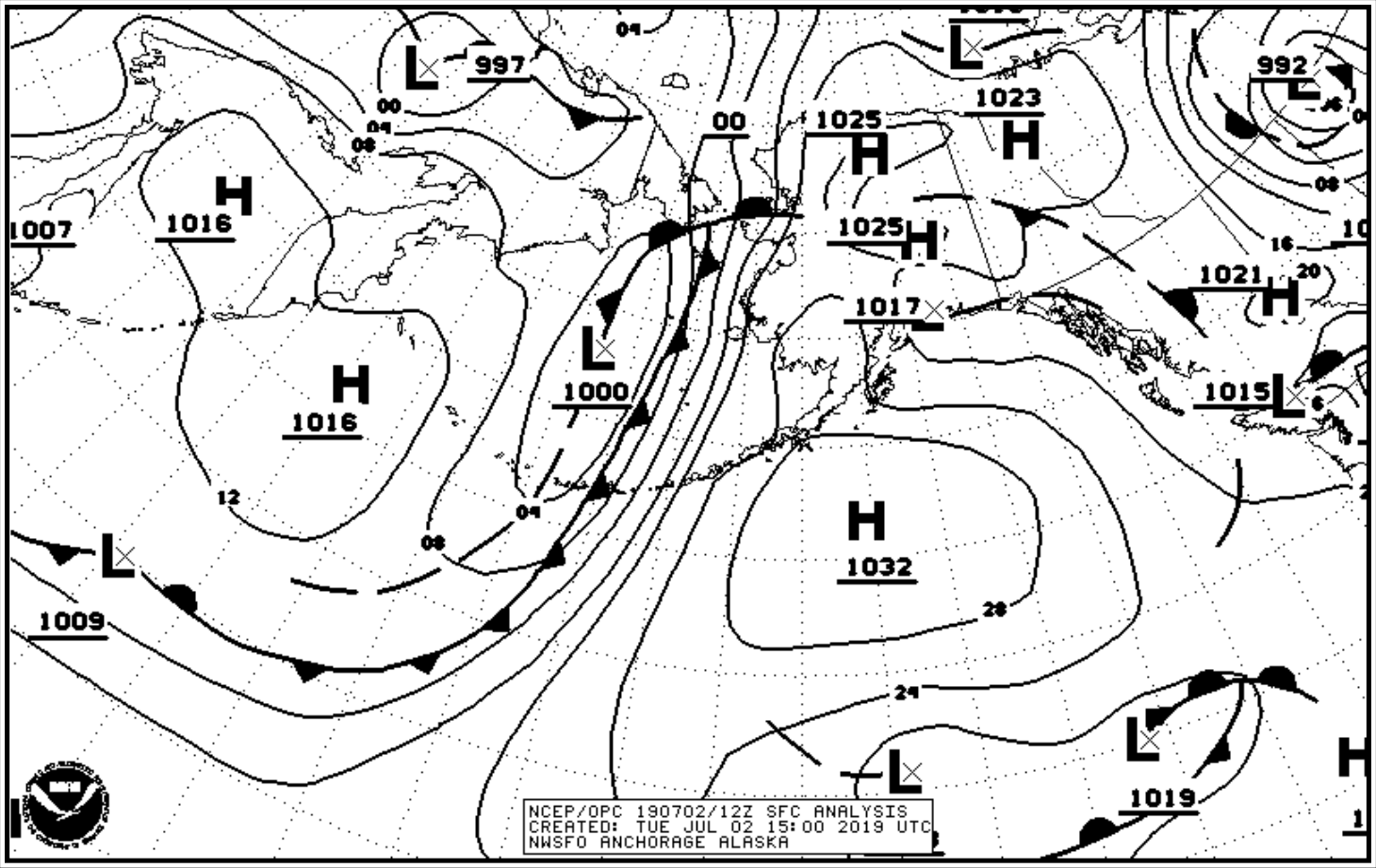 Figure 25-19. Unified Surface Analysis Chart Example with Fixed Area Coverage over Alaska