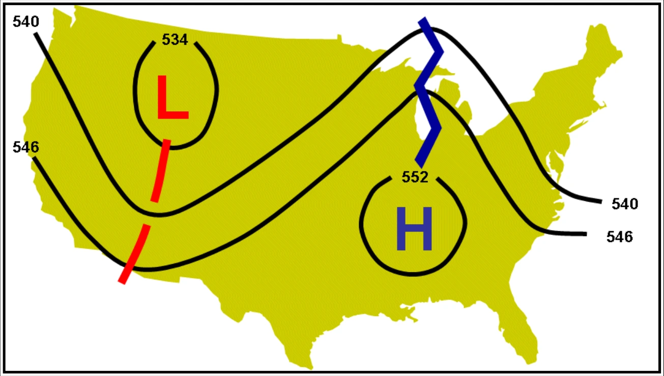 Figure 25-20. Schematic of 500 mb Constant-Pressure Chart