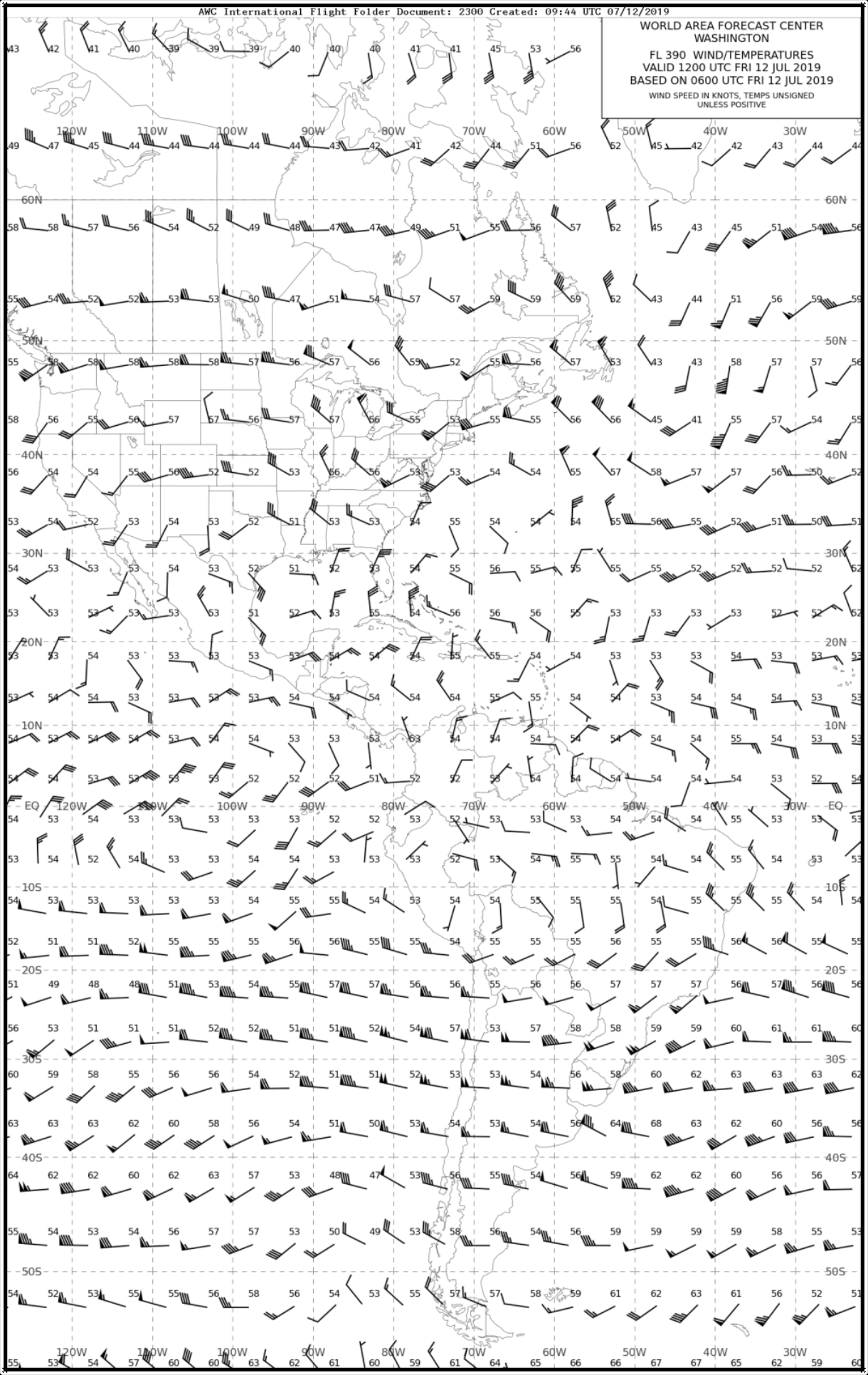 Figure 27-9. WAFS Wind and Temperature 6-Hour Forecast at FL390—Example