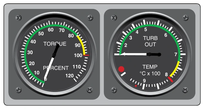 Figure 5-4. Torque and turbine outlet temperature (TOT) gauges are commonly used with turbine-powered aircraft.