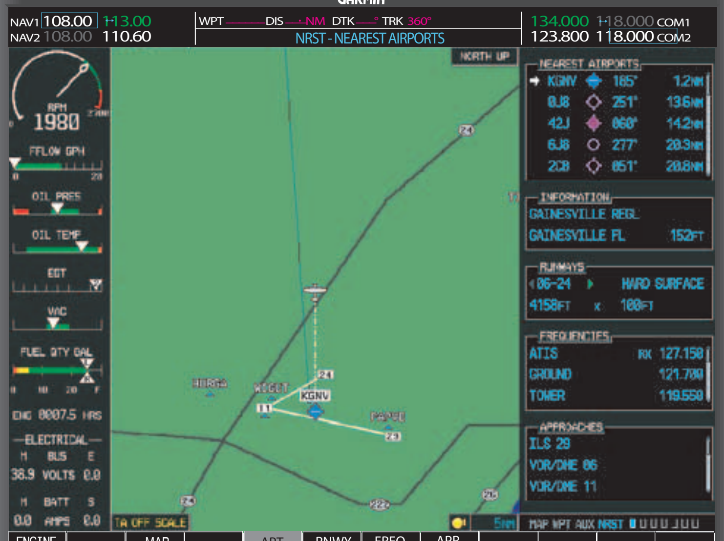 Figure 11-15. The page group of nearest airports has been selected.