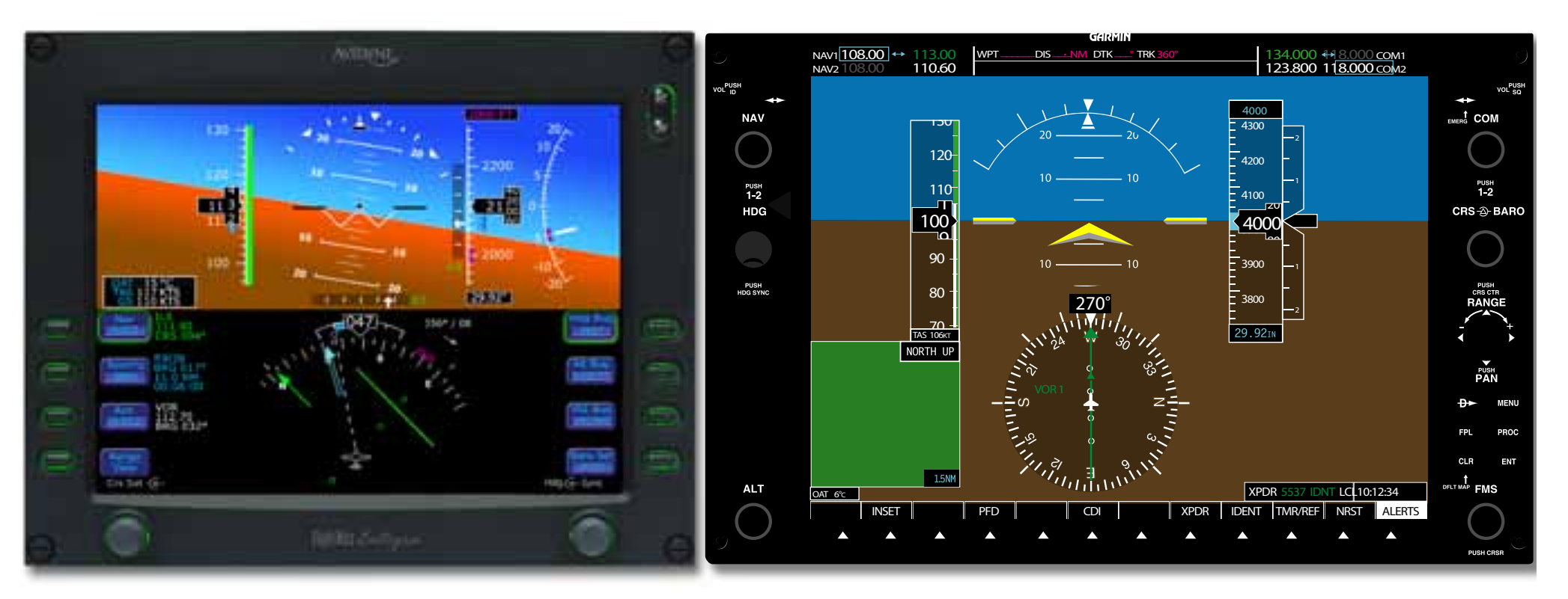 Figure 5-45. Two primary flight displays (Avidyne on the left and Garmin on the right).