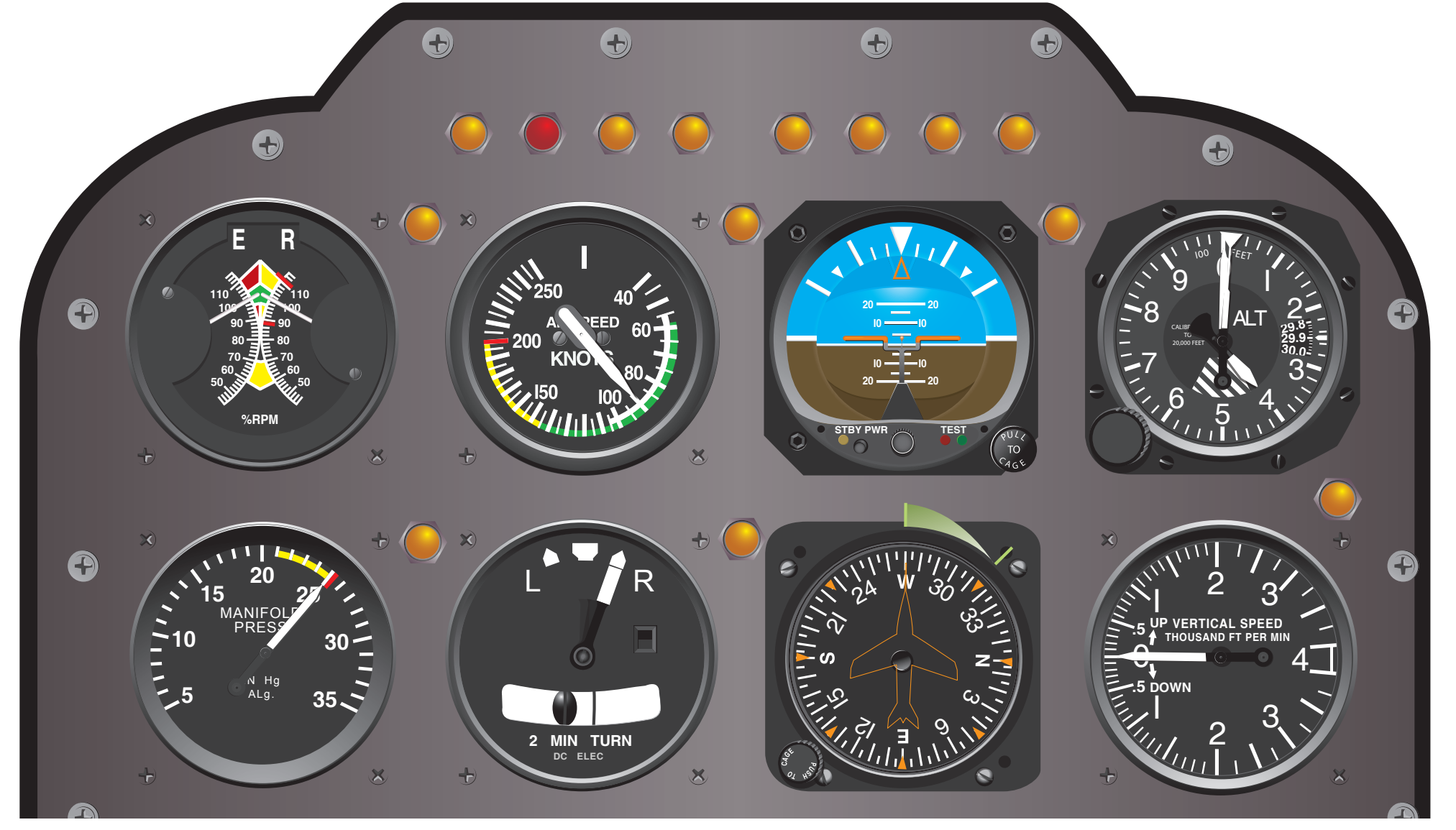 Figure 8-7. Flight instrument indications in straight-and-level flight with power increasing.
