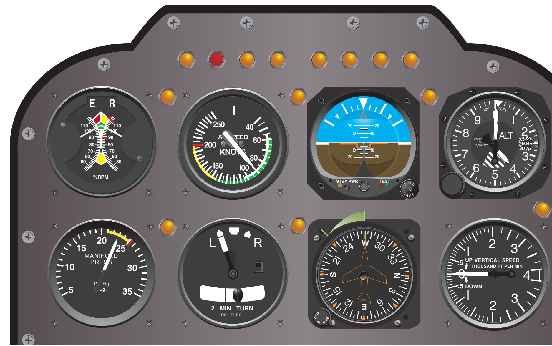 Figure 8-8. Flight instrument indications in straight-and-level flight with power decreasing.